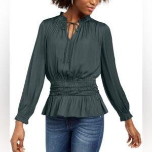 CURRENT AIR | Peplum Collared Blouse - forest green - Small | NWT